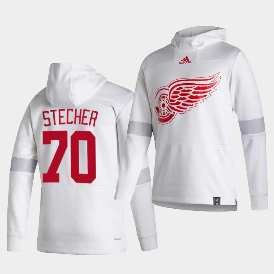Men Detroit Red Wings 70 Stecher White NHL 2021 Adidas Pullover Hoodie Jersey